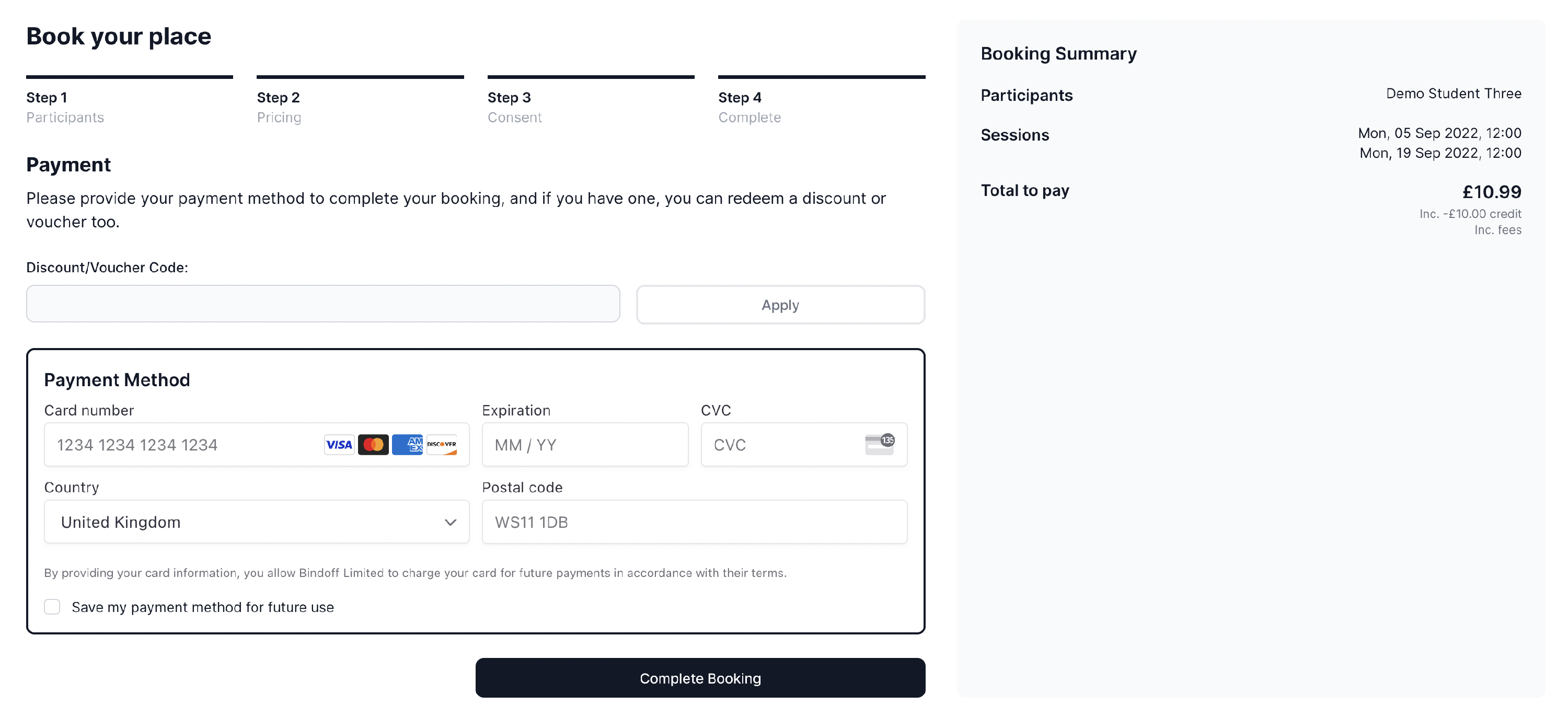 Self-booking payment