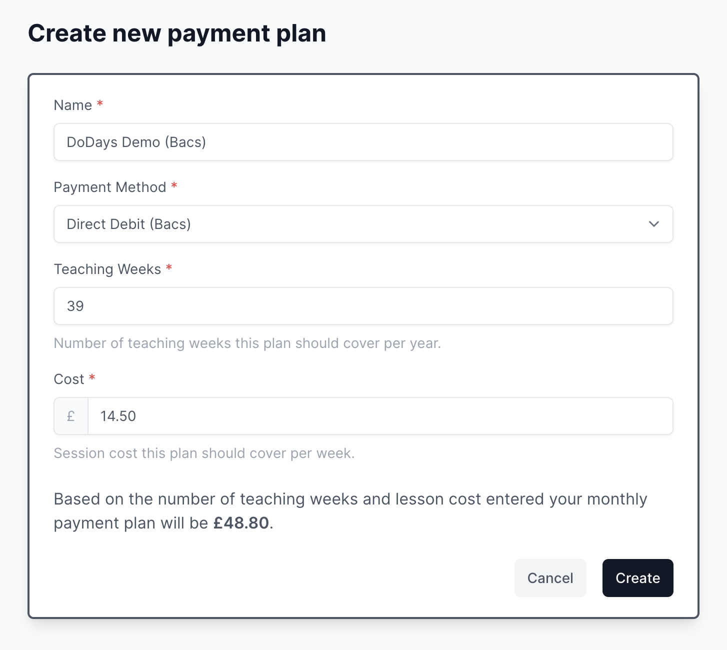 Create new payment plan