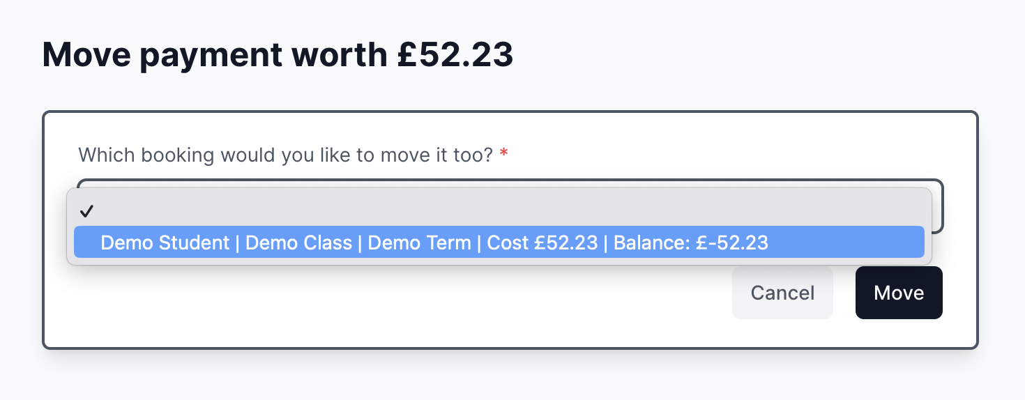 Moving a payment form